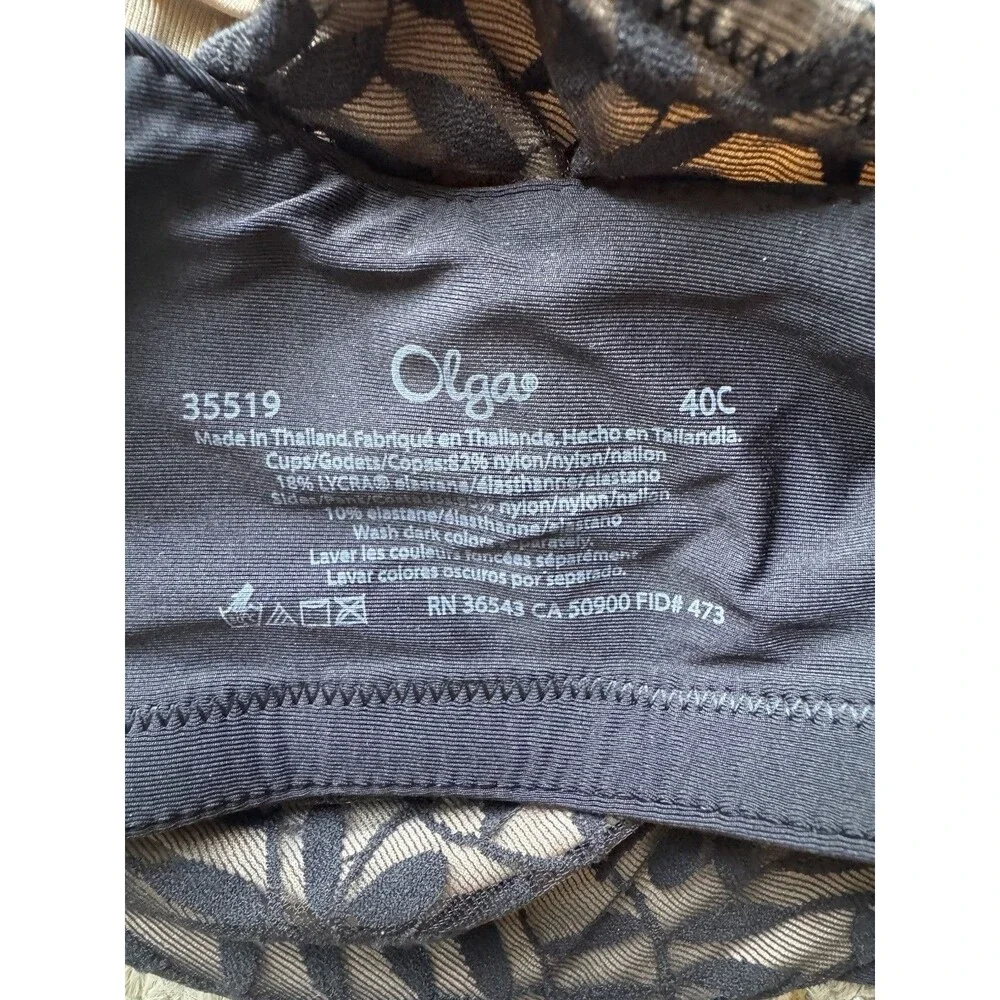 Olga Sheer Leaves 35519 Lace Minimizer Bra 40C Black w Lace Underwire Soft Cup